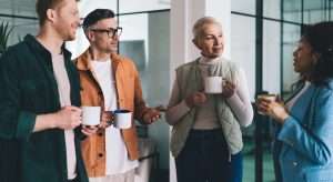 multicultural employees with coffee cups analyzing brainstorming teamwork and briefing Employee Benefits Employee benefits with simplified solutions. The cost of benefits is rising significantly, while employees consistently seek more from their benefits packages. We can design an employee benefits program that makes sense for your company and your employees. multicultural employees with coffee cups analyzing brainstorming teamwork and briefing
